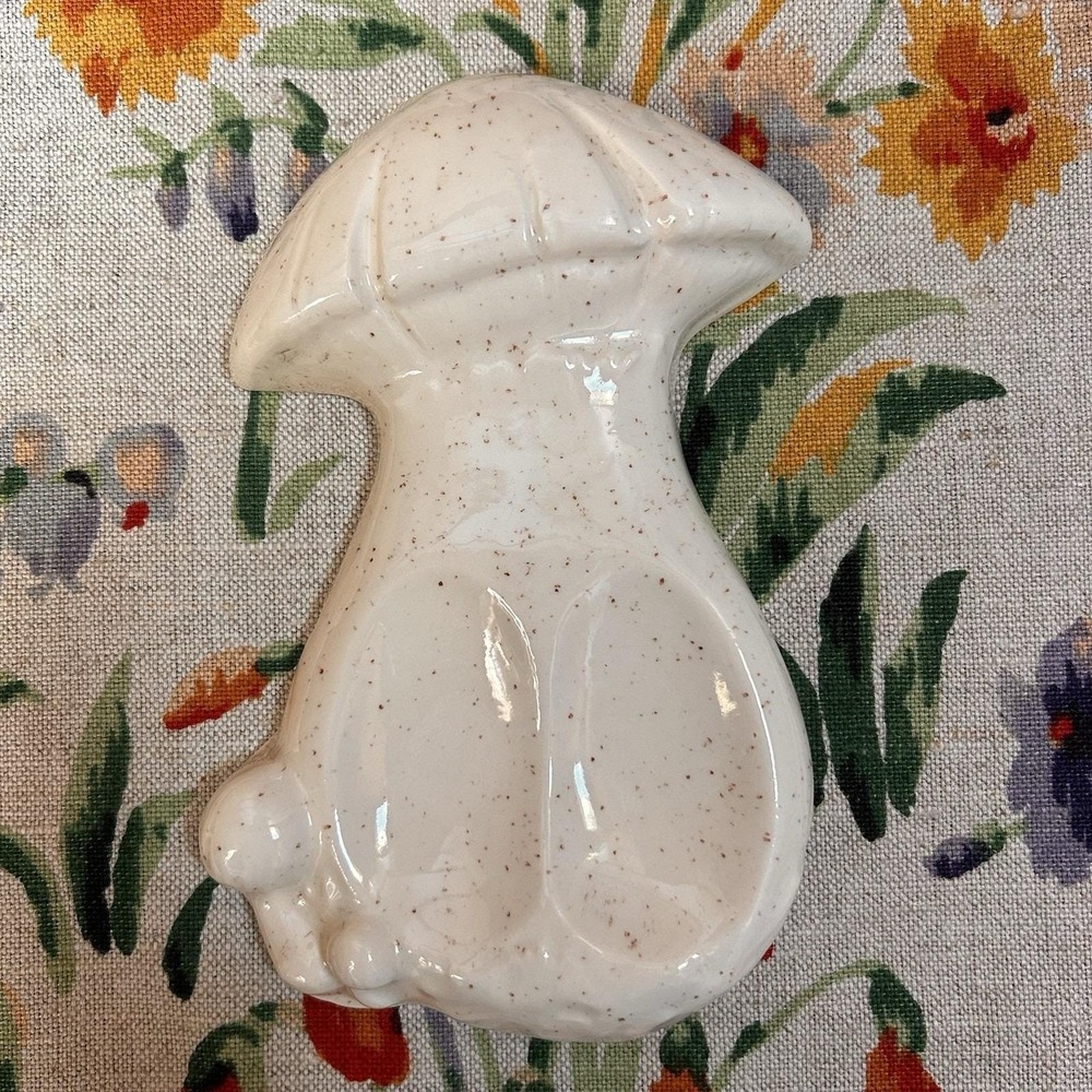 VTG 70s Speckled Mushroom Double Spoon Rest Holland Mold Cottagecore Fairy Retro